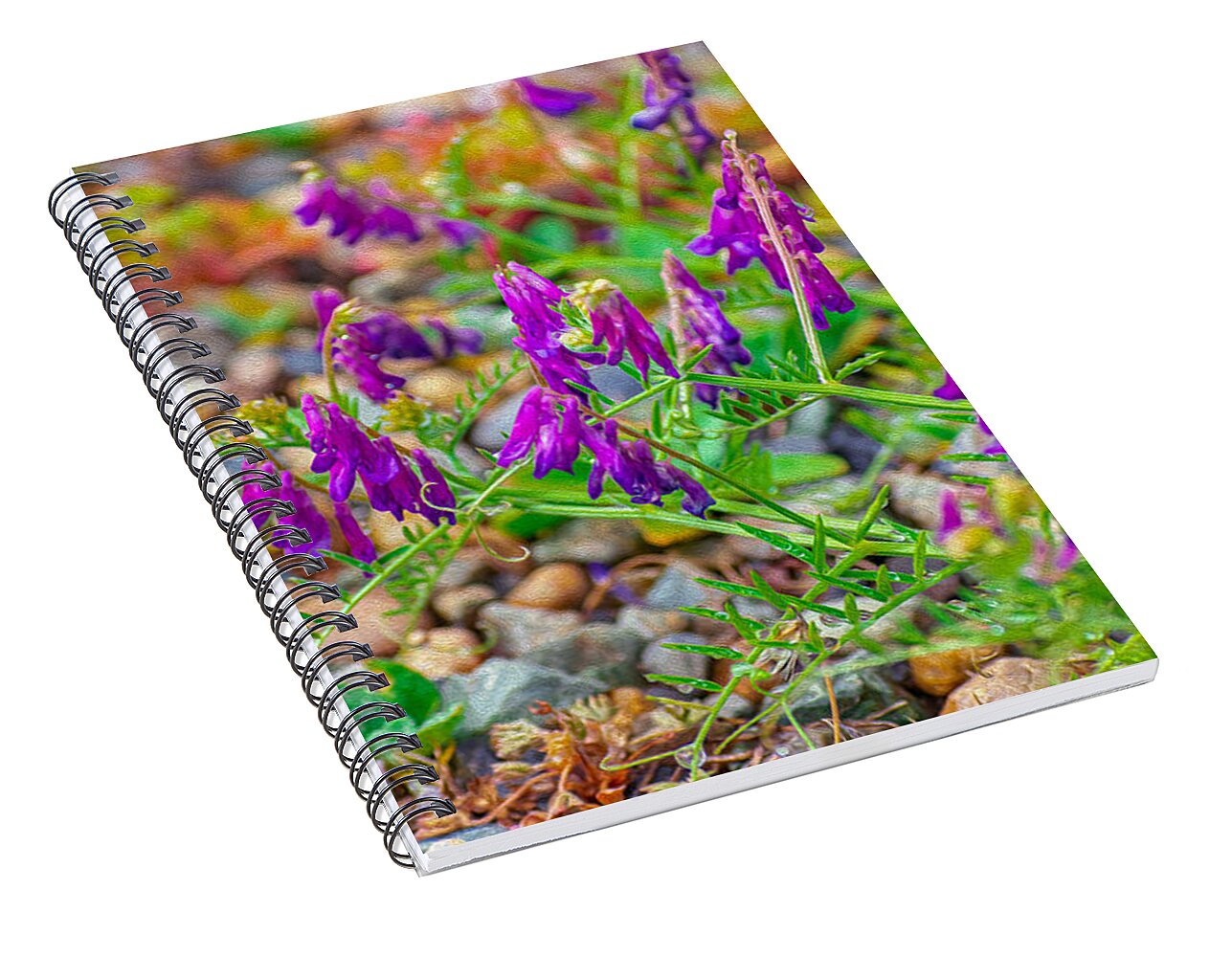 Purple Flowers Landscape Painting - Spiral Notebook