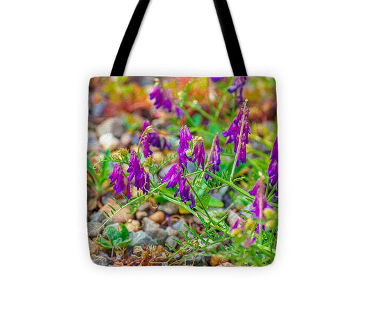 Purple Flowers Landscape Painting - Tote Bag