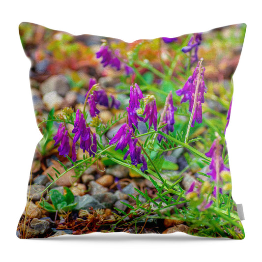 Purple Flowers Landscape Painting - Throw Pillow