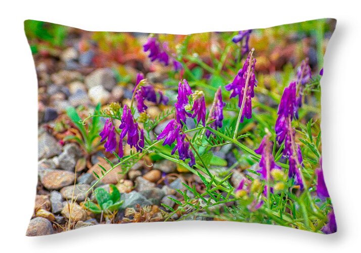 Purple Flowers Landscape Painting - Throw Pillow
