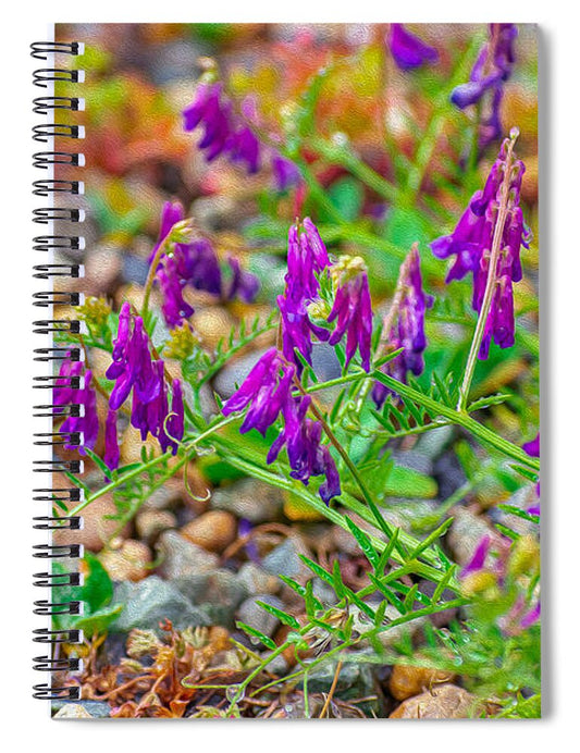 Purple Flowers Landscape Painting - Spiral Notebook