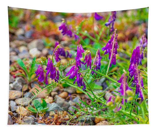 Purple Flowers Landscape Painting - Tapestry