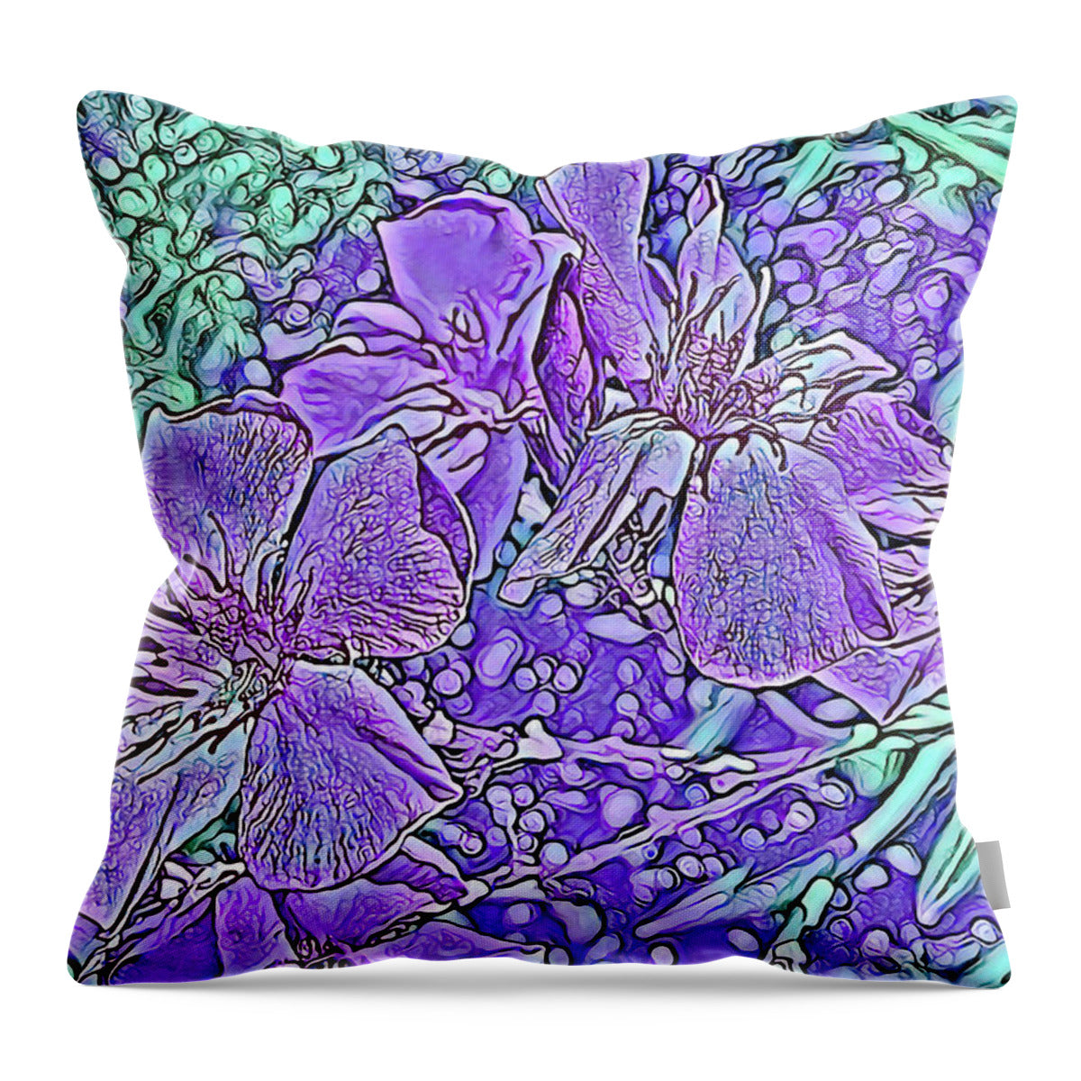 Purple Flowers Textured Art - Throw Pillow