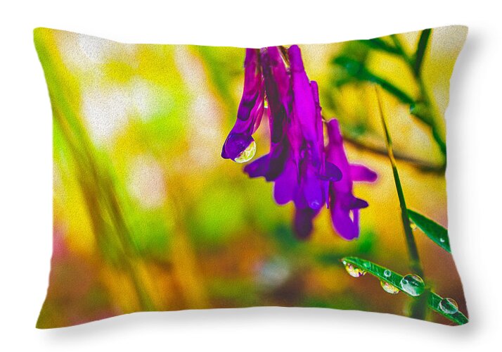 Purple Flowers with a Water Drop  - Throw Pillow