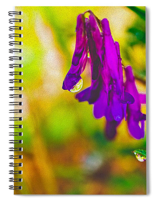 Purple Flowers with a Water Drop  - Spiral Notebook