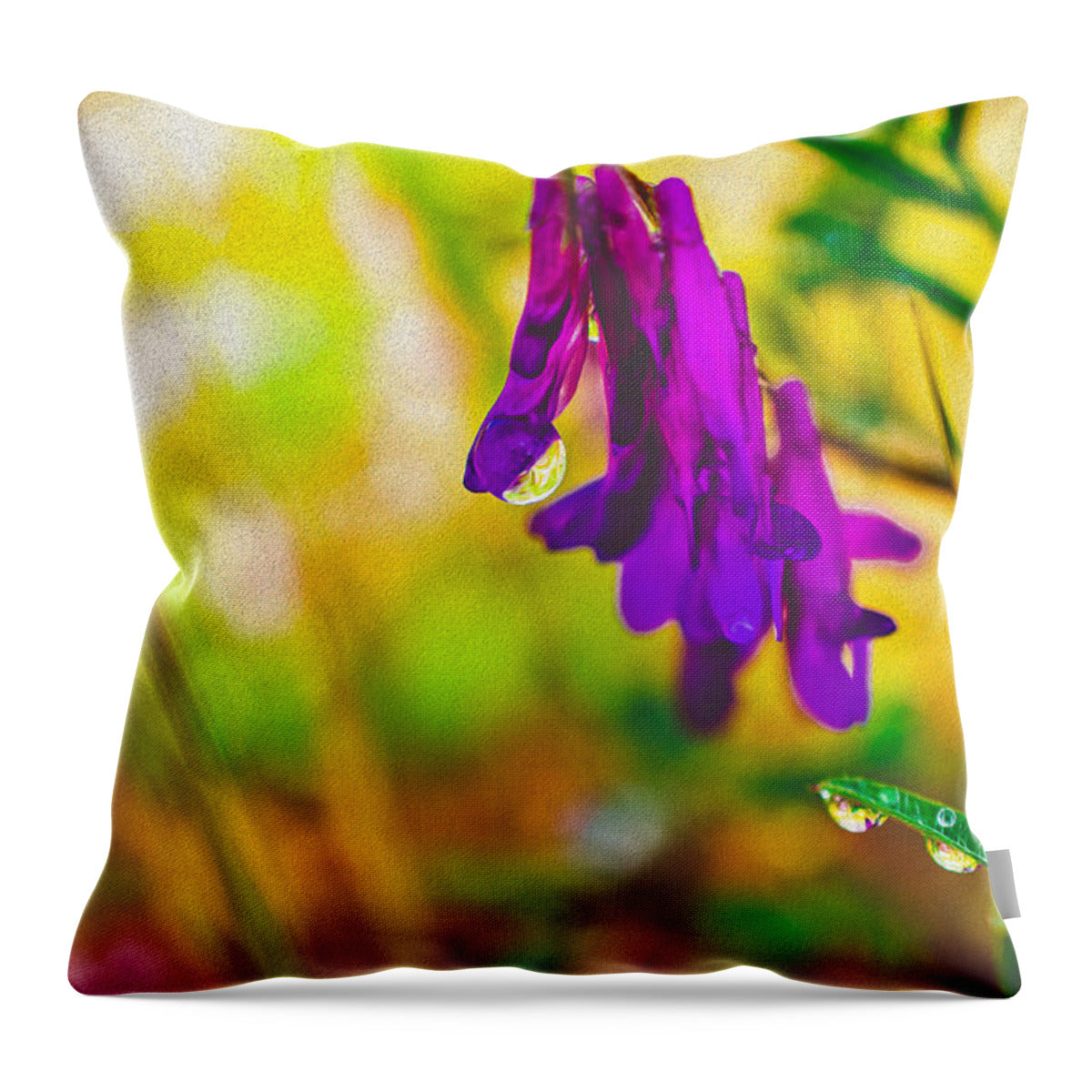 Purple Flowers with a Water Drop  - Throw Pillow