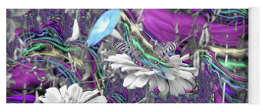 Purple Fractals and Butterly in a Garden - Yoga Mat