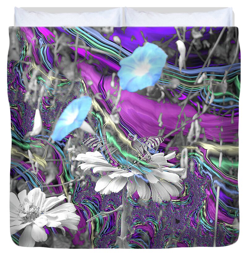 Purple Fractals and Butterly in a Garden - Duvet Cover