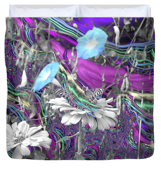Purple Fractals and Butterly in a Garden - Duvet Cover