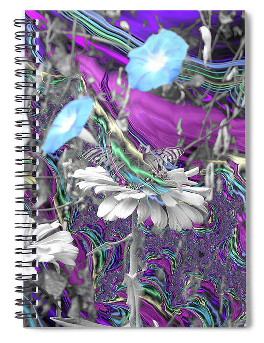 Purple Fractals and Butterly in a Garden - Spiral Notebook
