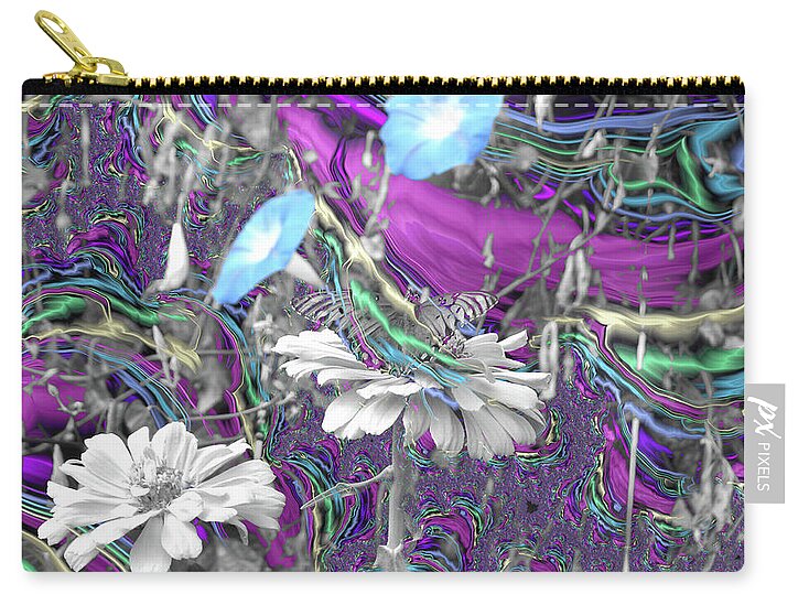 Purple Fractals and Butterly in a Garden - Zip Pouch