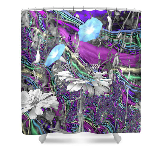 Purple Fractals and Butterly in a Garden - Shower Curtain