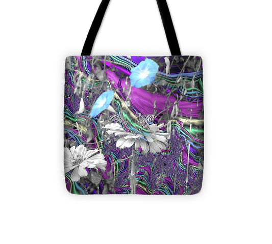 Purple Fractals and Butterly in a Garden - Tote Bag