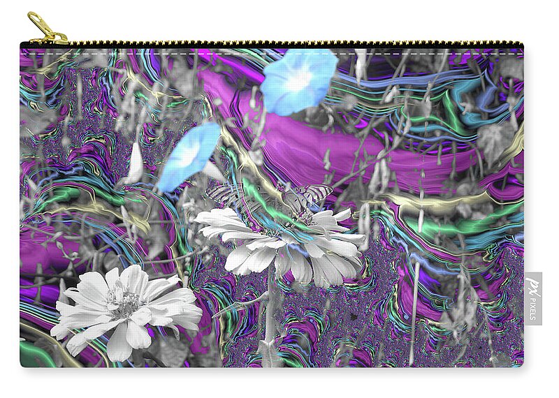 Purple Fractals and Butterly in a Garden - Zip Pouch
