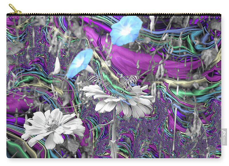 Purple Fractals and Butterly in a Garden - Zip Pouch