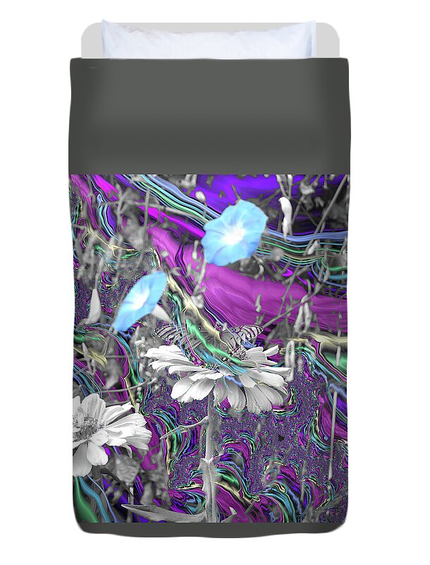 Purple Fractals and Butterly in a Garden - Duvet Cover