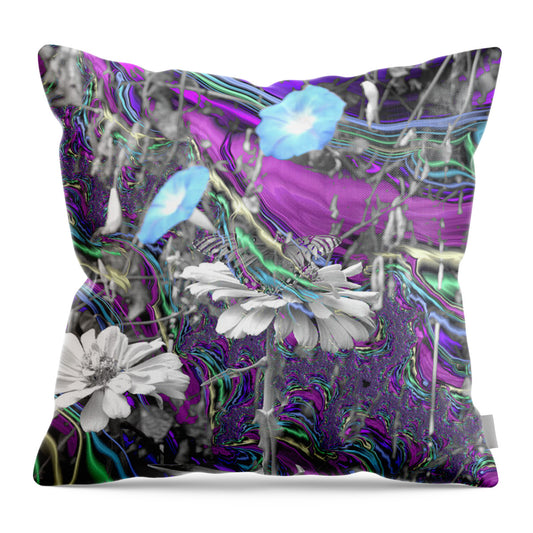 Purple Fractals and Butterly in a Garden - Throw Pillow