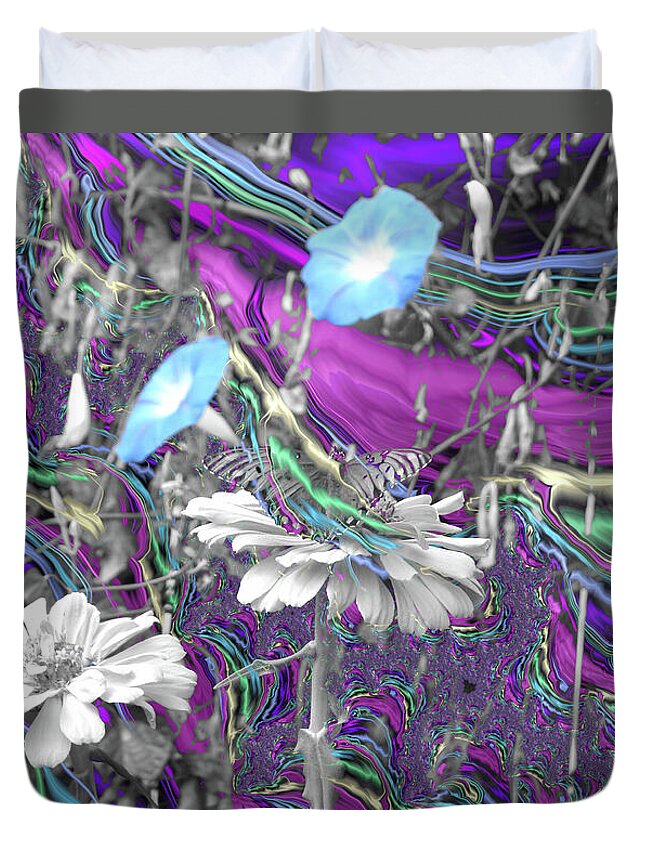 Purple Fractals and Butterly in a Garden - Duvet Cover