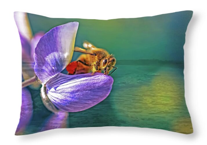 Ready for Lift Off from a Purple Flower - Throw Pillow