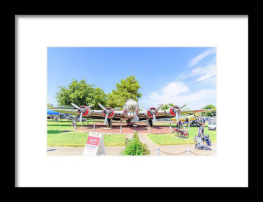 Red and Silver Four Propeller Aircraft - Framed Print