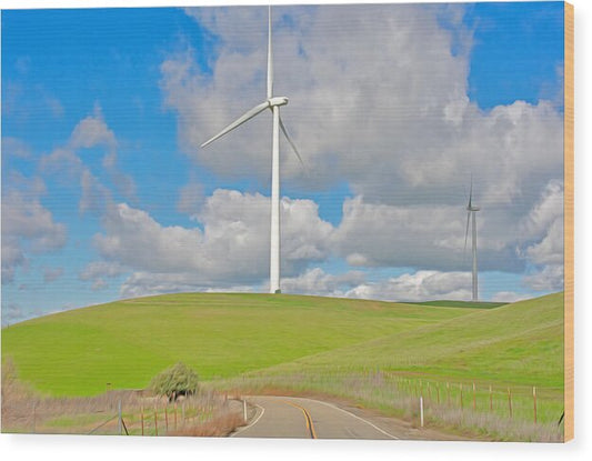 Road and Clouds Over the Hills - Wood Print