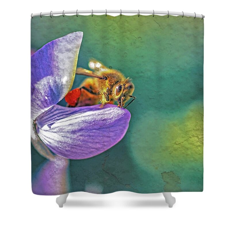 Rough Art Wall Layer of a Bee on a Flower - Shower Curtain