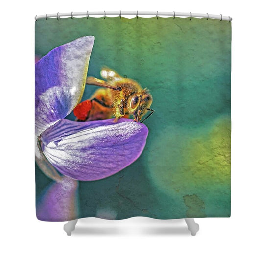 Rough Art Wall Layer of a Bee on a Flower - Shower Curtain