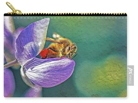Rough Art Wall Layer of a Bee on a Flower - Zip Pouch
