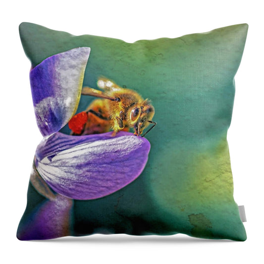 Rough Art Wall Layer of a Bee on a Flower - Throw Pillow