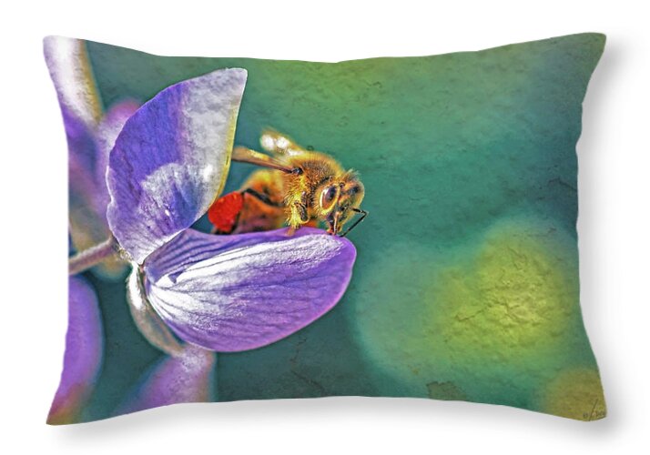 Rough Art Wall Layer of a Bee on a Flower - Throw Pillow