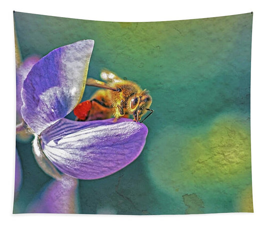 Rough Art Wall Layer of a Bee on a Flower - Tapestry