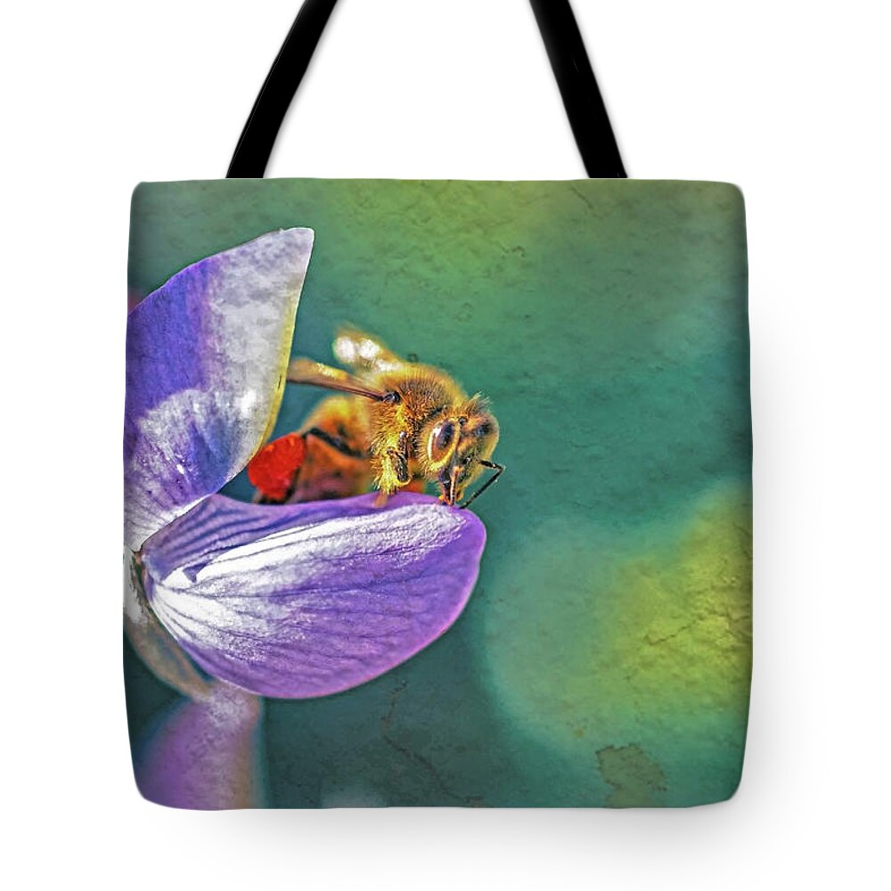 Rough Art Wall Layer of a Bee on a Flower - Tote Bag
