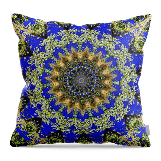 Royal Blue and Green Pattern Fragments Mandala - Throw Pillow