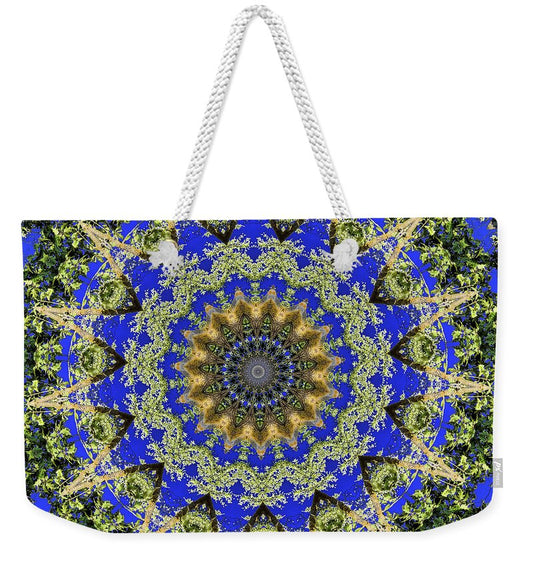 Royal Blue and Green Pattern Fragments Mandala - Weekender Tote Bag