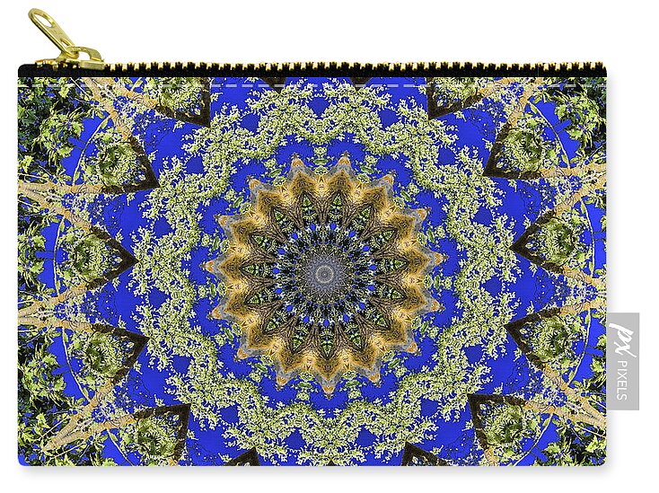 Royal Blue and Green Pattern Fragments Mandala - Zip Pouch