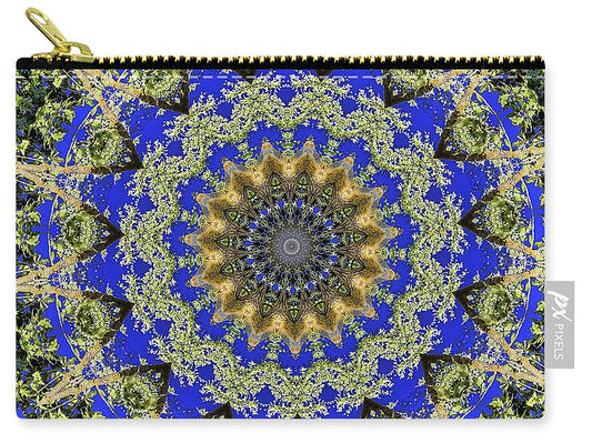 Royal Blue and Green Pattern Fragments Mandala - Zip Pouch