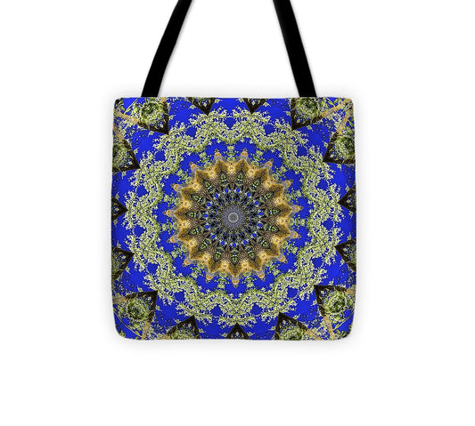 Royal Blue and Green Pattern Fragments Mandala - Tote Bag