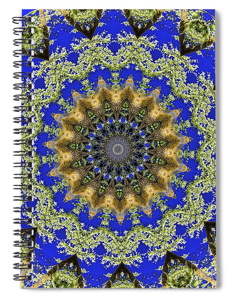 Royal Blue and Green Pattern Fragments Mandala - Spiral Notebook