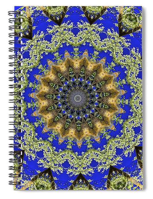 Royal Blue and Green Pattern Fragments Mandala - Spiral Notebook