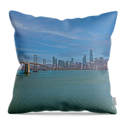 Oakland Bay Bridge and San Francisco Cityscape - Throw Pillow