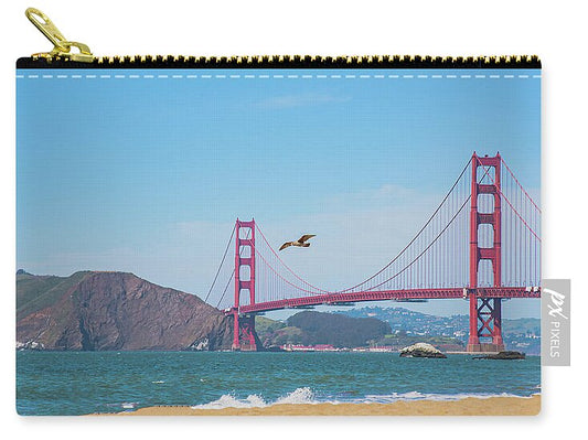 Seagull flying over Golden Gate Bridge - Zip Pouch