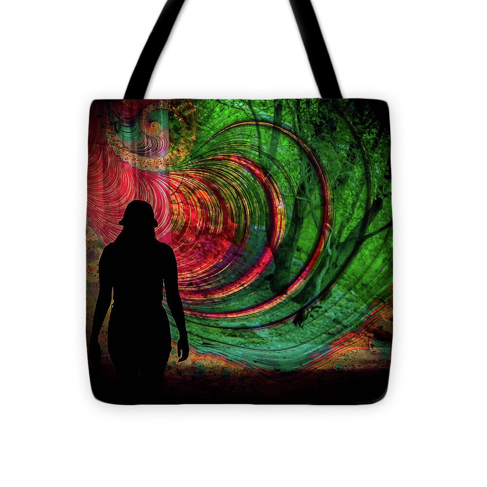 Silhouette of a Woman and Spirals of art - Tote Bag
