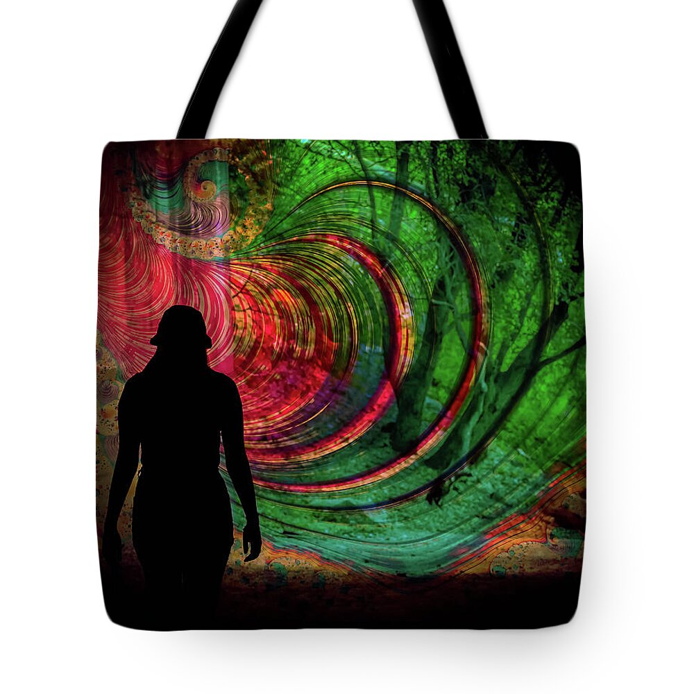 Silhouette of a Woman and Spirals of art - Tote Bag
