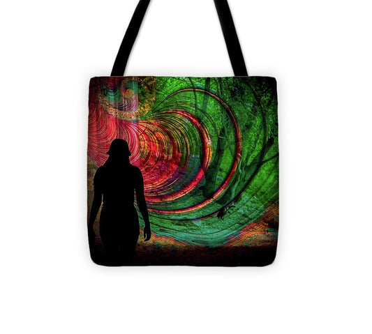 Silhouette of a Woman and Spirals of art - Tote Bag