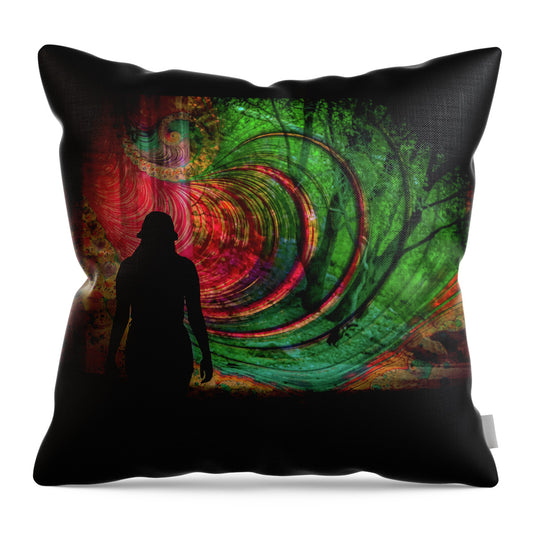 Silhouette of a Woman and Spirals of art - Throw Pillow
