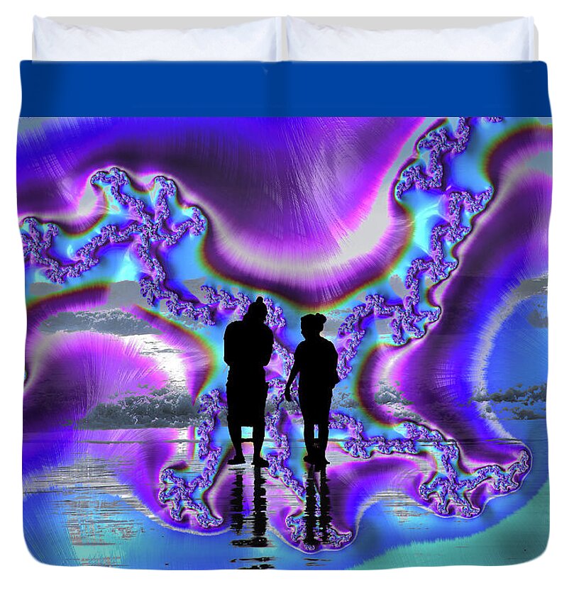 Silhouette of Couple in the Beach Artistic Image - Duvet Cover