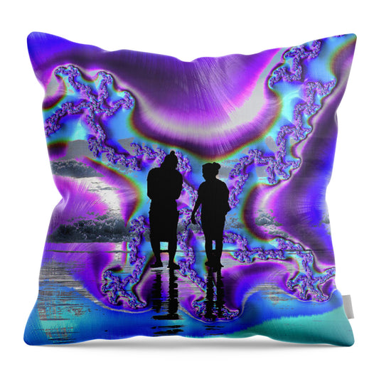 Silhouette of Couple in the Beach Artistic Image - Throw Pillow