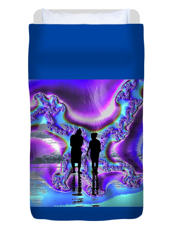 Silhouette of Couple in the Beach Artistic Image - Duvet Cover