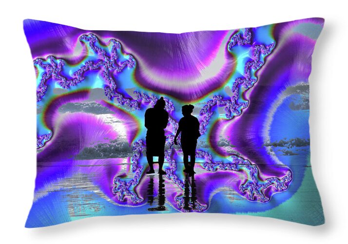Silhouette of Couple in the Beach Artistic Image - Throw Pillow