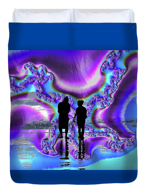Silhouette of Couple in the Beach Artistic Image - Duvet Cover